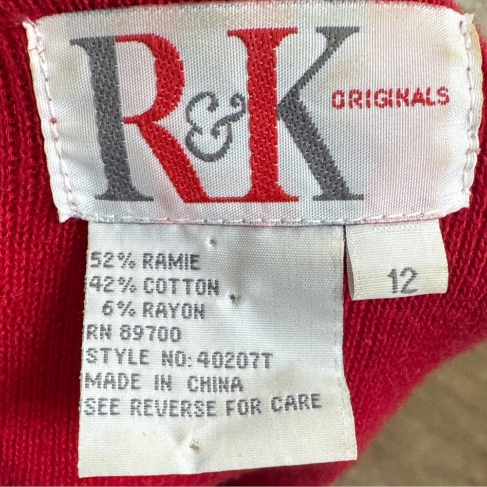 Vintage R&K Originals Red Floral Embroidered Cardigan Ramie Blend Size 12 - Picture 5 of 5